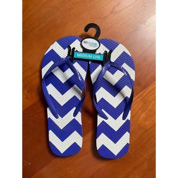 Chevron Flip Flops Sandals Blue White Women 7 / 8 - Picture 3 of 3